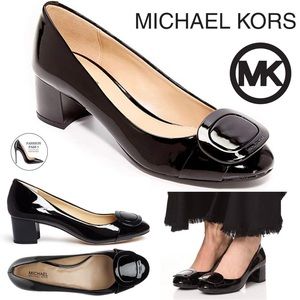 Michael Kors Pauline Black Patent Leather Round Toe Block Heel Pump- Size 6.5